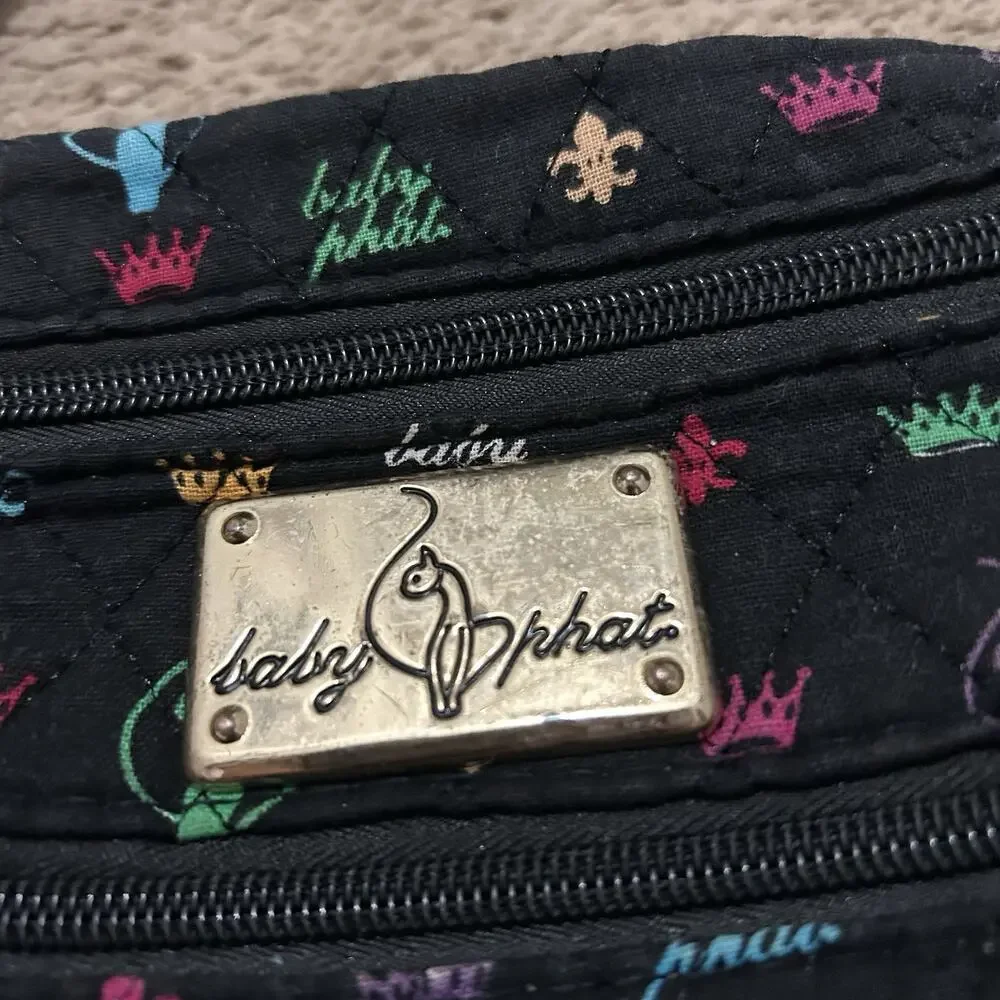 Y2K Baby Phat Crossbody Bag Black W Multicolor Logo Vintage Quilted